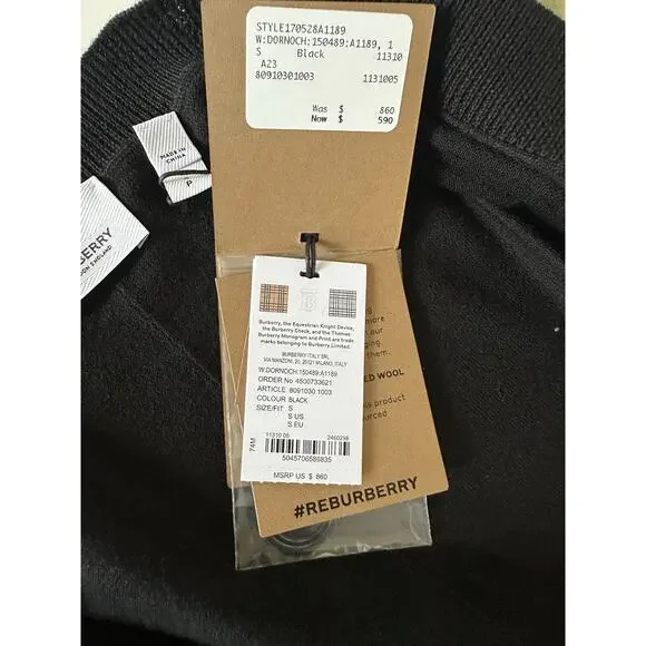 Burberry Dornoch Wool Black Elbow Patch Cardigan Sweater Small 8091030 NWT $860 - Picture 9 of 10